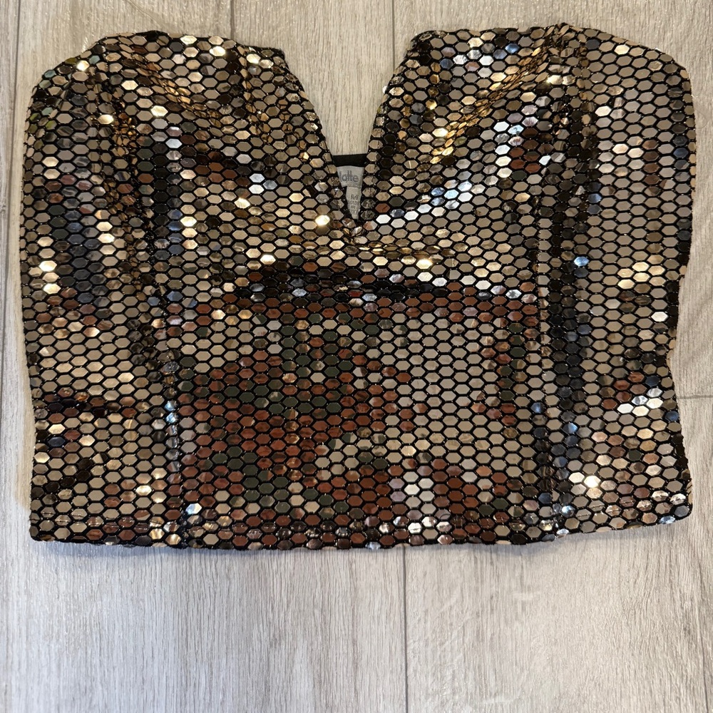 Charlotte Russe Black and Gold Sequin Bustier Crop Top